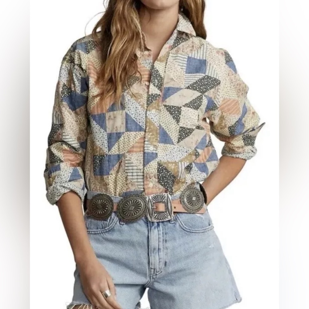 $398 NWT Polo Ralph Lauren Sz 2 Patchwork Quilt Western Womens Button Down Shirt